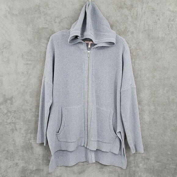 Victoria's Secret Sweaters - Victorias Secret Hoodie L Blue Gray Zip Up Drop Shoulder Split Hem Pockets Soft
